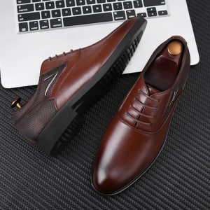 Men's Casual PU Leather Shoes Business Dress Shoes-brown